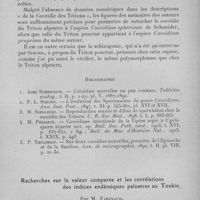 0868 - Page 819 - Séance du mercredi 14 juin 1933. Mémoires. Développement schizogonique et sporogonique d'une coccidie, parasite de l'intestin du triton alpestre, par Mme Phisalix. / Recherches sur la valeur comparée et les corrélations des indices endémiques palustres au Tonkin, par M. Farinaud
