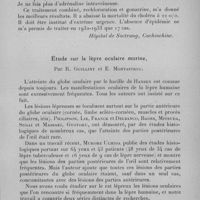 0952 - Page 901 - Séance du mercredi 12 juillet 1933. Communications. Traitement du choléra par les injections intraveineuses de solution chlorurée hypertonique et de gonacrine, par C. Massias. (Hôpital de Soctrang, Cochinchine.). / Etude sur la lèpre oculaire murine, par R. Guilliny et E. Montastruc