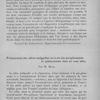0974 - Page 919 - Séance du mercredi 12 juillet 1933. Communications. Les causes d'erreurs dans la pratique de la mélanofloculation, par A. Henry. (Travail du laboratoire départemental de Constantine.). / Prémunition des zébus malgaches vis-à-vis des piroplasmoses et splénectomie chez un veau zébu, par M. Buck