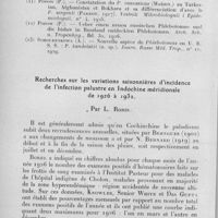 1137 - Page 1076 - Séance du mercredi 11 octobre 1933. Mémoires. Sur la faune des phlébotomes de la Géorgie, par N.-G. Kamaloff. / Recherches sur les variations saisonnières d'incidence de l'infection palustre en Indochine méridionale de 1926 à 1932, par L. Robin