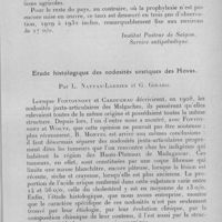1144 - Page 1083 - Séance du mercredi 11 octobre 1933. Mémoires. Recherches sur les variations saisonnières d'incidence de l'infection palustre en Indochine méridionale de 1926 à 1932, par L. Robin. (Institut Pasteur de Saïgon, Service antipaludique.). / Etude histologique des nodosités uratiques des Hovas, par L. Nattan-Larrier et G. Girard