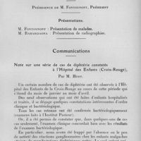 1176 - Page 1113 - Société des sciences médicales de Madagascar. Séance du 2 mai 1933. Présentations. / Communications. Note sur une série de cas de diphtérie constatés à l'Hôpital des Enfants (Croix-Rouge), par M. Huot