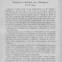 1190 - Page 1127 - Société des sciences médicales de Madagascar. Séance du 8 août 1933. Communications. Note sur les tumeurs de l'oeil chez les indigènes de Madagascar, par M. Cloitre. / Existence de Babesiella ovis à Madagascar, par M. Buck