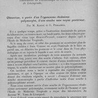 1246 - Page 1261 - Séance du 13 décembre 1933. Communications. L'Anaplasma marginale en Russie (U. d. R. S. S.), par W. L. Yakimoff. (Laboratoire de parasitologie de l'Ecole vétérinaire de Léningrade.). / Obtention, à partir d'un Trypanosoma rhodesiense polymorphe, d'une souche sans noyau postérieur, par M. Konné et G. Pieraerts