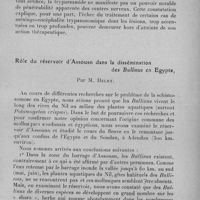 1250 - Page 1265 - Séance du 13 décembre 1933. Communications. Recherche de l'arsenic dans le liquide céphalo-rachidien des trypanosomés traités par la tryparsamide, par A. Sicé, E. Cousin et Dantec. / Rôle du réservoir d'Assouan dans la dissémination des Bullinus en Egypte, par M. Helmy