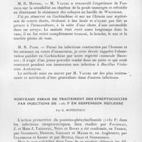 0017 - Page 15 - Séance du 13 janvier 1937. Communications. Présence probable du bacille de Whitmore dans l'eau de mare au Tonkin, par M. Vaucel. / Nouveaux essais de traitement des streptococcies par injections de 1162 F en suspension huileuse, par E. Montestruc