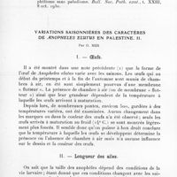 0040 - Page 38 - Séance du 13 janvier 1937. Communications. L'engraissement hibernal par l'alimentation sanguine chez l'Anopheles maculipennis, par E. Roubaud et M. Treillard. / Variations saisonnières des caractères de Anopheles elutus en Palestine. II. Par G. Mer
