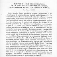 0044 - Page 42 - Séance du 13 janvier 1937. Communications. Variations saisonnières des caractères de Anopheles elutus en Palestine. II. Par G. Mer. / Élevage en série (six générations) de la mouche verte-cuivrée du Sénégal Lucilia cuprina wied (Argyrocephala macq.), par Maurice Mathis