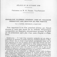 0101 - Page 99 - Société des sciences médicales de Madagascar. Séance du 20 octobre 1936. Granulome ulcéreux vénérien chez un malgache présentant une réaction de frei positive, par A. Sanner, Destribats et Rarivoson