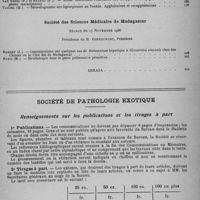 0126 - Page sans numérotation - Sommaire (suite) 2. / Société de Pathologie Exotique. Renseignements sur les publications et les tirages à part