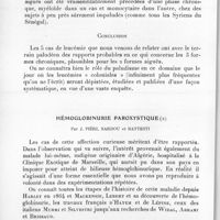 0160 - Page 154 - Séance du 10 février 1937. Communications. Sur quelques leucémies observées au Sénégal. Un cas de leucémie aiguë à monocytes, par A. Rivoalen, M. Montagné et Y. Goez. / Hémoglobinurie paroxystique, par J. Piéri, Sardou et Battesti