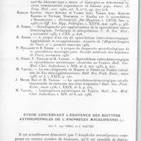0192 - Page 186 - Séance du 10 février 1937. Mémoires. Séro-diagnostic des leptospiroses au Tonkin agglutinines et co-agglutinines, par M. Vaucel. / Etude concernant l'existence des biotypes anthropophiles de l'Anopheles maculipennis, par P. Van Thiel et J. Sautet