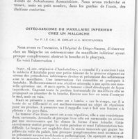 0250 - Page 238 - Séance du 10 mars 1937. Communications. Note sur les indices d'endémicité de deux foyers de bilharziose vésicale marocaine, par M. Nain. / Ostéo-sarcome du maxillaire inférieur chez un malgache, par P. Le Gac, M. Esplan et G. Moustardier