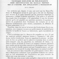 0252 - Page 240 - Séance du 10 mars 1937. Mémoires. Technique simplifiée de prélèvements pour identification du bacille pesteux sur le cadavre. Son application à Madagascar, par G. Girard