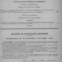 0267 - Page sans numérotation - Sommaire (suite). / Société de Pathologie Exotique. Renseignements sur les publications et les tirages à part