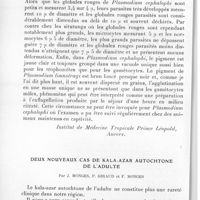 0290 - Page 274 - Séance du 14 avril 1937. Communications. Plasmodium limnotragi n. sp. d'une antilope Limnotragus spekei (Parc national de la Kagera), par L. Van Den Berghe. (Institut de médecine tropicale Prince Léopold, Anvers.). / Deux nouveaux cas de Kala-Azar autochtone de l'adulte, par J. Monges, P. Giraud et F. Monges