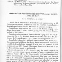 0401 - Page 376 - Séance du 12 mai 1937. Communications. Sur un cas de transmission expérimentale transplacentaire de Trypanosoma gambiense chez le cobaye, par Ch. Robin et M. Jospin. / Transmission héréditaire de Trypanosoma brucei chez le rat, par L. Morenas et E. Roman