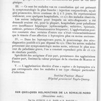 0441 - Page 416 - Séance du 12 mai 1937. Mémoires. Sur l'existence d'un foyer de leptospirose à Tuyên-Quang (Tonkin), par M. Vaucel et R. Soulier. (Institut Pasteur Hanoï Hôpital provincial Tuyên-Quang.). / Sur quelques helminthes de la Somalie-Nord (Deuxième note). Par Ch. Joyeux, J.-G. Baer et R. Martin