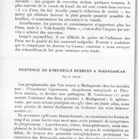 0461 - Page 436 - Société des sciences médicales de Madagascar. Séance du 6 avril 1937. Étude du lait maternel malgache, par Cosleou et Woltz. / Existence de Babesiella berbera à Madagascar, par G. Buck