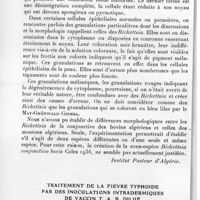 0479 - Page 452 - Séance du 9 juin 1937. Communications. Existence de Rickettsia conjonctivae du boeuf en Algérie, par A. Donatien et F. Lestoquard. (Institut Pasteur d'Algérie.). / Traitement de la fièvre typhoïde par des inoculations intradermiques de vaccin T. A. B. dilué. Note préliminaire. Par F. Trensz