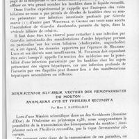 0506 - Page 479 - Séance du 9 juin 1937. Communications. Présence de lamblies dans la bile provoquée après cholecystectomie, par J. Fournier. / Dermacentor silvarum, vecteur des hémoparasites du mouton : Anaplasma ovis et Theileria recondita, par Mme E. Rastégaieff