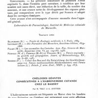 0516 - Page 490 - Séance du 9 juin 1937. Communications. Développement de Taenia saginata G., dans les cas de parasitisme multiple, par M. Palais. (Laboratoire de parasitologie, Institut de médecine coloniale de Marseille.). / Chéloïdes géantes consécutives à l'habronemose cutanée chez le Baudet, par H. Velu et G. Zottner
