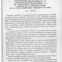 0527 - Page 501 - Séance du 9 juin 1937. Mémoires. Trypanosoma suis Ochmann, 1905, Trypanosoma porci Schwetz, 1932 ou Trypanosoma simiae Bruce, 1912 ? A propos de la nomenclature de la trypanosomiase virulente du porc, par J. Schwetz