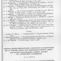 0537 - Page 511 - Séance du 9 juin 1937. Mémoires. Trypanosoma suis Ochmann, 1905, Trypanosoma porci Schwetz, 1932 ou Trypanosoma simiae Bruce, 1912 ? A propos de la nomenclature de la trypanosomiase virulente du porc, par J. Schwetz. / Nouvelles recherches sur l'infection du moustique de la fièvre jaune par Dirofilaria immitis leidy. Les races biologiques d'Aëdes aegypti et l'infection filarienne, par E. Roubaud