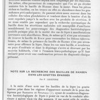 0577 - Page 547 - Séance du 7 juillet 1937. Communications. Histo-pathologie de la lèpre cutanée. Les lésions des glandes sudoripares, par J. Quérangal des essarts et G. Lefrou. / Note sur la recherche des bacilles de Hansen dans les gouttes épaisses, par F. Legendre