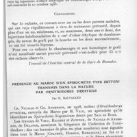 0581 - Page 551 - Séance du 7 juillet 1937. Communications. Les injections d'éther éthylique, d'huile de chaulmoogra, intra-musculaires, et l'ingestion de savon de Gorli (Oncoba echinata) ont-elles une action préventive dans la lèpre, par J. Tisseuil. (Travail de l'Institut central de la lèpre de Bamako.). / Présence au Maroc d'un spirochète type duttoni transmis dans la nature par Ornithodorus erraticus, par M. Baltazard