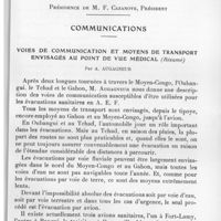 0627 - Page 597 - Société médicale de l'Afrique Equatoriale Française. Séance du 10 janvier 1937. Communications. Voies de communication et moyens de transport envisagés au point de vue médical (Résumé), par A. Augagneur