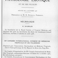 0639 - Page 605 - Séance du 13 octobre 1937. Nécrologie. R. Knowles. / IIIe congrès international combiné au médecine tropicale et du paludisme organisé par l'association néerlandaise de médecine tropicale, sous le haut patronage de Sa Majesté la Reine des Pays-Bas