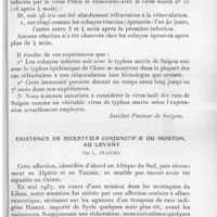 0655 - Page 621 - Séance du 13 octobre 1937. Communications. Le typhus murin à Saïgon. Immunité croisée avec le typhus épidémique de Chine, par P. Delbove. (Institut Pasteur de Saïgon.). / Existence de Rickettsia conjunctivae du mouton, au levant, par L. Pigoury