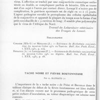 0658 - Page 624 - Séance du 13 octobre 1937. Communications. Existence de Rickettsia conjunctivae du mouton, au levant, par L. Pigoury. (Travail du laboratoire vétérinaire des troupes du levant.). / Tâche noire et fièvre boutonneuse, par A. Raybaud