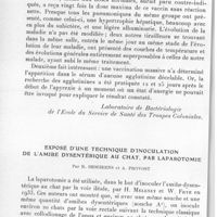 0682 - Page 648 - Séance du 13 octobre 1937. Communications. Sur un cas de vaccination massive par le vaccin T. A. B. P. et ses résultats, par H. Floch. (Laboratoire de bactériologie de l'Ecole du Service de santé des troupes coloniales.). / Exposé d'une technique d'inoculation de l'amibe dysentérique au chat, par laparotomie, par R. Deschiens et A. Provost