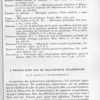0709 - Page 671 - Séance du 13 octobre 1937. Communications. Un cas de paludisme pernicieux simulant la méningite cérébro-spinale, par G. Le Roy. / A propos d'un cas de polynévrite paludéenne, par H. Roger et J. Boudouresques