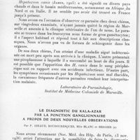 0718 - Page 680 - Séance du 13 octobre 1937. Communications. Présence de l'Hepatozoon canis (James) chez les chiens de Marseille, par Ch. Joyeux, J. Sautet et J. Cabassu. (Laboratoire de parasitologie, Institut de médecine coloniale de Marseille.). / Le diagnostic du Kala-Azar par la ponction ganglionnaire à propos de deux nouvelles observations, par P. Giraud, Boudouresques, Mlle Blanc et Bergier