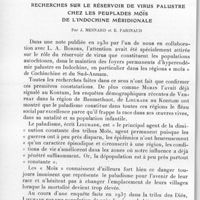 0758 - Page 720 - Séance du 13 octobre 1937. Mémoires. Recherches sur le réservoir de virus palustre chez les peuplades moïs de l'Indochine méridionale, par J. Mesnard et E. Farinaud