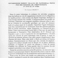 0024 - Page 18 - Séances des 8 janvier et 12 février 1958. Communications. Antagonisme exercé vis-à-vis de Pasteurella pestis par des souches de Streptococcus, in vivo et in vitro, par Georges Girard