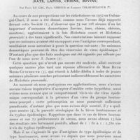 0045 - Page 35 - Séances des 8 janvier et 12 février 1958. Communications. Fixation d'anticorps multiples par des parasites recueillis sur des animaux sauvages et domestiques (rats, lapins, chiens, bovins), par Paul Le Gac, Paul Giroud et Jacques Colas-Belcour