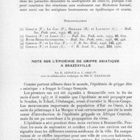 0048 - Page 38 - Séances des 8 janvier et 12 février 1958. Communications. Fixation d'anticorps multiples par des parasites recueillis sur des animaux sauvages et domestiques (rats, lapins, chiens, bovins), par Paul Le Gac, Paul Giroud et Jacques Colas-Belcour. / Note sur l'épidémie de grippe asiatique à Brazzaville, par R. Depoux et J. Orio, avec la collaboration technique de Mlle E. Baldasar