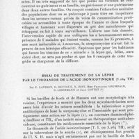 0070 - Page 60 - Séances des 8 janvier et 12 février 1958. Mémoires. Une épidémie de peste pulmonaire dans le Nord-Est de Madagascar, par E. R. Brygoo et M. Gonon. / Essai de traitement de la lèpre par le thioamide de l'acide isonicotinique (3.264 TH), par P. Laviron, D. Beytout, N. Rist, Mme Françoise Grumbach, D. Libermann et Jean Cottet
