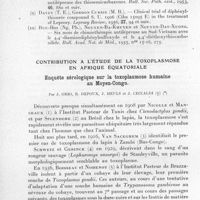 0078 - Page 66 - Séances des 8 janvier et 12 février 1958. Mémoires. Essai de traitement de la lèpre par le thioamide de l'acide isonicotinique (3.264 TH), par P. Laviron, D. Beytout, N. Rist, Mme Françoise Grumbach, D. Libermann et Jean Cottet. / Contribution à l'étude de la toxoplasmose en Afrique Équatoriale. Enquête sérologique sur la toxoplasmose humaine au Moyen-Congo. Par J. Orio, R. Depoux, J. Heuls et J. Ceccaldi