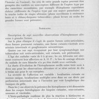 0121 - Page 105 - Séances des 8 janvier et 12 février 1958. Mémoires. Sept nouveaux cas d'histoplasmose observés en A. O. F., par R. Camain, M. Berte, F. Klefstad-Sillonville, J. Mafart et J. A. Vilasco. Etude mycologique : E. Drouhet. II. - Commentaires. / Sommaire