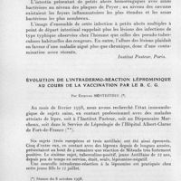 0505 - Page 472 - Séances des 9 juillet et 8 octobre 1958. Communications. Deux cas de pseudo-tuberculose chez le daman, par H. Mollaret. (Institut Pasteur, Paris.). / Évolution de l'intradermo-réaction léprominique au cours de la vaccination par le B. C. G., par Étienne Montestruc