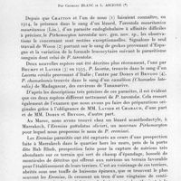 0547 - Page 508 - Séances des 9 juillet et 8 octobre 1958. Communications. Sur un parasite endoglobulaire du lézard Eremias guttulatus Olivieri Audoin de la région de Marrakech (Maroc), par Georges Blanc et L. Ascione