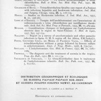 0700 - Page 652 - Séances des 9 juillet et 8 octobre 1958. Mémoires. Le tétrachloréthylène dans le traitement de l'ankylostomose du jeune enfant, par G. Charmot et R. Reynaud. / Distribution géographique et écologique de Glossina palpalis palpalis Rob.-Desv. et Glossina fuscipes fuscipes Newst. au Cameroun, par J. Mouchet, J. Gariou et J. Rateau