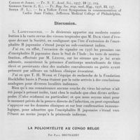 0777 - Page 717 - Célébration du 50e anniversaire de la Société de Pathologie Exotique. Séances des 18 et 19 novembre 1958. Séance de travail du 18 novembre. Les virus. Les maladies à virus sous les tropiques, par G. W. A. Dick. / La poliomyélite au Congo Belge, par Paul Brutsaert