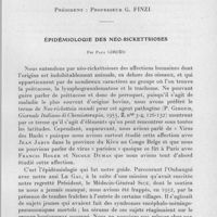 0795 - Page 735 - Célébration du 50e anniversaire de la Société de Pathologie Exotique. Séances des 18 et 19 novembre 1958. Séance de travail du 19 novembre (matin). Les rickettsioses. Épidémiologie des néo-rickettsioses, par Paul Giroud