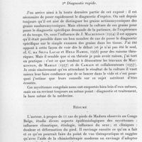 0872 - Page 812 - Célébration du 50e anniversaire de la Société de Pathologie Exotique. Séances des 18 et 19 novembre 1958. Séance de travail du 19 novembre (après-midi). Les mycétomes. Épidémiologie et thérapeutique des pieds de Madura au Congo Belge, par R. Vanbreuseghem. Les espoirs thérapeutiques. / Résumé. [Institut de médecine tropicale Prince-Léopold, Anvers. (Directeur : Professeur P. G. Janssens).]